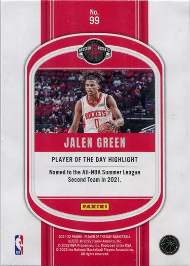 Basketball trading card of Jalen Green from Panini Player of the Day 2021-22 base card