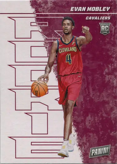 Cleveland Cavaliers trading card of Evan Mobley in red uniform from Panini 2021-22 series