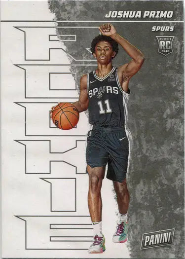 Basketball player in San Antonio Spurs uniform raising arm and holding ball for trading cards
