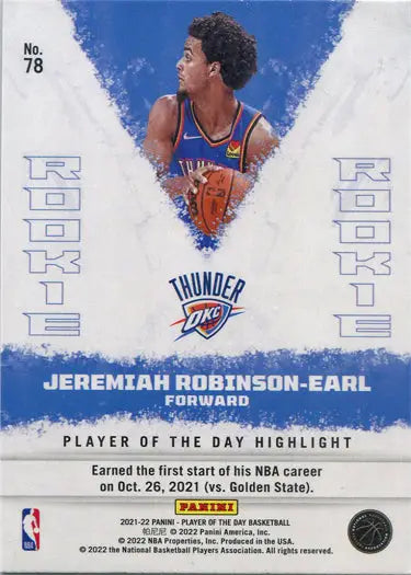 Basketball trading card of Jeremiah Robinson-Earl from Oklahoma City Thunder team
