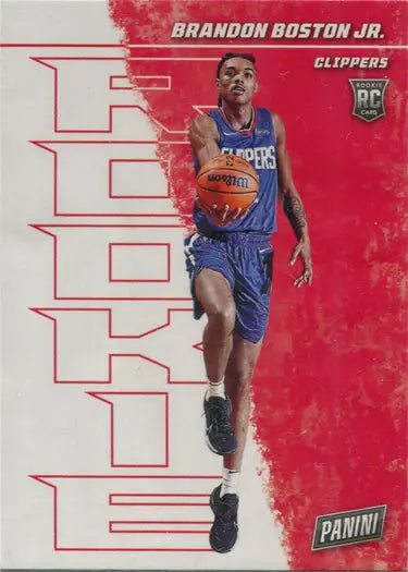 Basketball trading card of Brandon Boston Jr. in blue Clippers uniform from Panini series