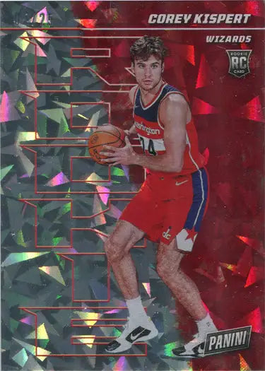Basketball trading card of C. Kispert in red uniform, Cracked Ice Parallel 05/25