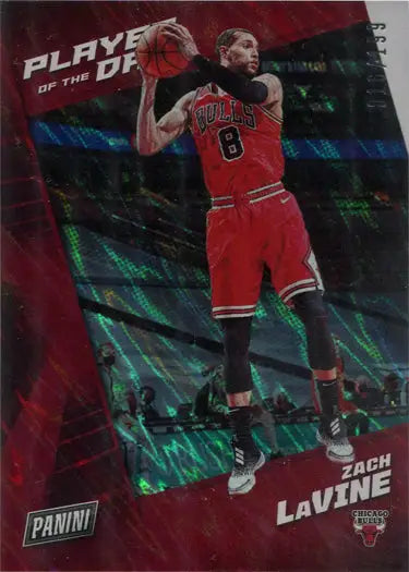 Basketball trading card featuring Zach LaVine in red Bulls uniform, Lava Parallel Base