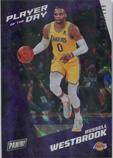 Lakers player dribbling in yellow jersey on Panini lava parallel base card 23 R. Westbrook