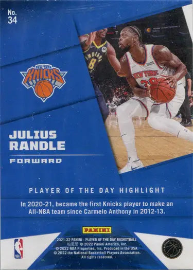Basketball trading card of New York Knicks J. Randle, Lava Parallel Base 110/199