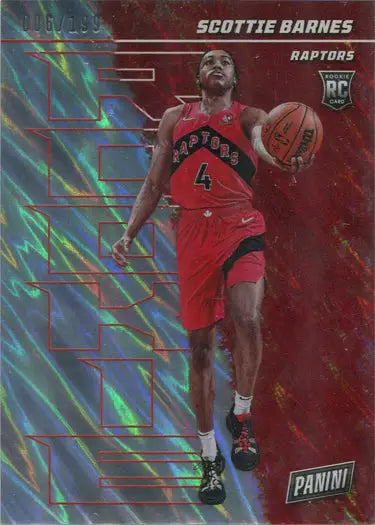 Basketball player in red Toronto Raptors jersey, Lava Parallel Base Card 54 S. Barnes