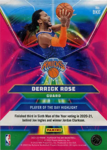 NBA insert card featuring Derrick Rose of the New York Knicks in action