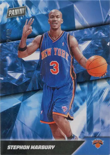 Basketball player in New York Knicks jersey holding ball for NBA insert card BK7