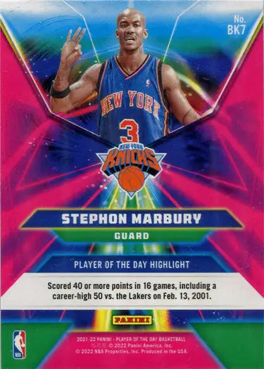 Basketball trading card featuring New York Knicks player peace sign, Panini NBA insert card