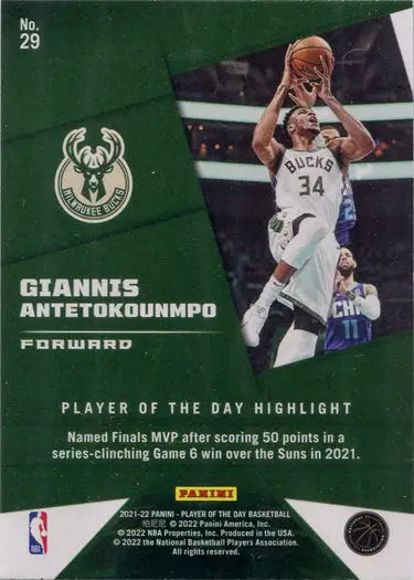 Milwaukee Bucks player G. Antetokounmpo rainbow parallel trading card action shot