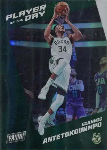 Basketball trading card of Milwaukee Bucks player Giannis Antetokounmpo in rainbow parallel