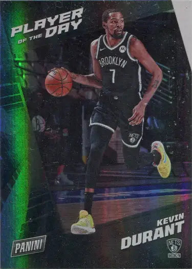 Rainbow parallel trading card of Kevin Durant dribbling for the Brooklyn Nets