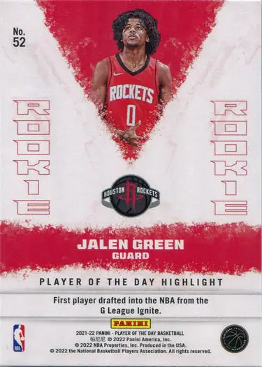 Basketball trading card of Houston Rockets player Jalen Green in rainbow parallel design