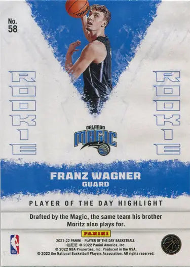 Basketball trading card of Orlando Magic player Franz Wagner in rainbow parallel design