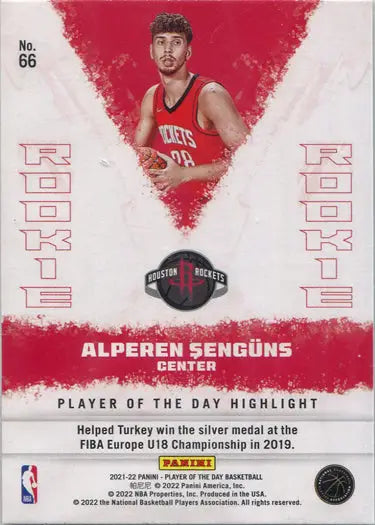 Basketball player card of Houston Rockets center Alperen Sengun in rainbow parallel design