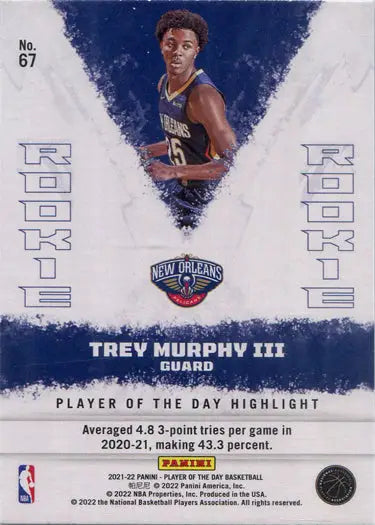 Basketball trading card of Trey Murphy III, New Orleans Pelicans, Rainbow Parallel