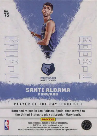 Basketball trading card featuring Santi Aldama from Memphis Grizzlies Rainbow Parallel