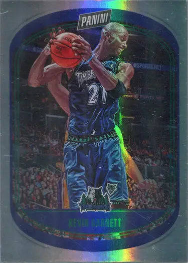 Holographic Rainbow Parallel trading card of Kevin Garnett in dark jersey number 21