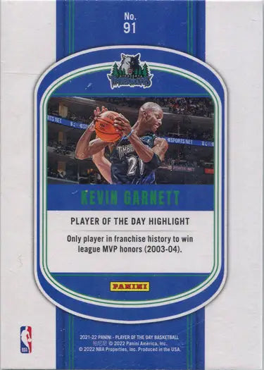 Minnesota Timberwolves Kevin Garnett Panini Rainbow Parallel trading card 2021-22