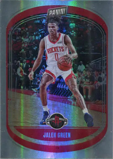 Basketball trading card of Jalen Green in action from Panini Rainbow Parallel series
