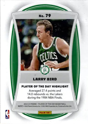 Basketball trading card of Larry Bird in Celtics jersey, blue foil parallel design