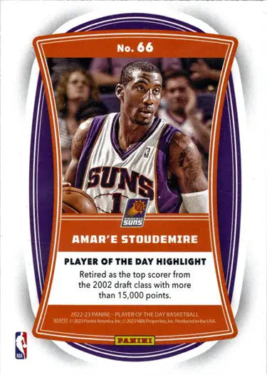 Basketball trading card of Amar’e Stoudemire in orange foil parallel from Panini