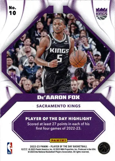 Sacramento Kings player De’Aaron Fox in action on Panini red foil parallel trading card