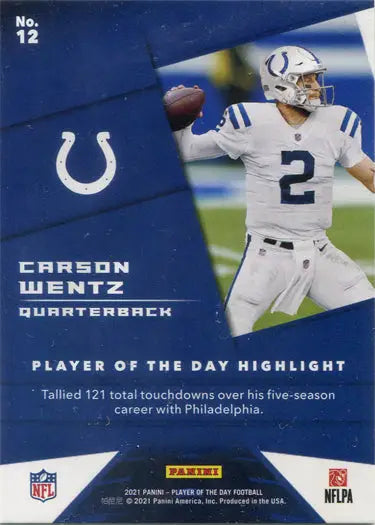 Football trading card of Carson Wentz, quarterback for the Indianapolis Colts base card