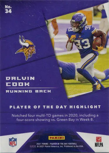 Dalvin Cook football trading card from Panini Player Of The Day 2021 base card series