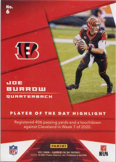 Panini Player Of The Day Football 2021 Base Card 6 Joe Burrow - Sports Cards - Football Single