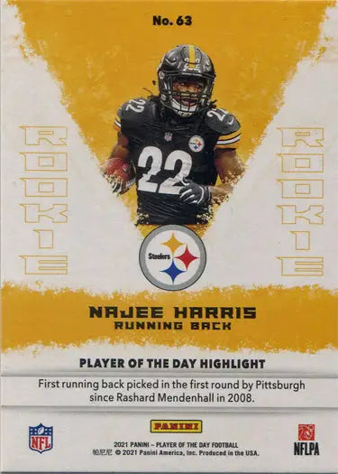 Pittsburgh Steelers running back Najee Harris Panini base card against yellow background