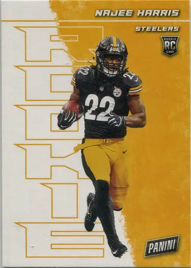 Football player in black and yellow Steelers uniform on Panini base card trading cards