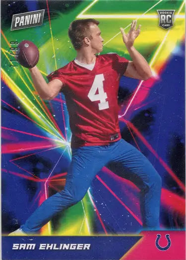 Football player in red jersey number 4 throwing pass on Panini rookie insert card