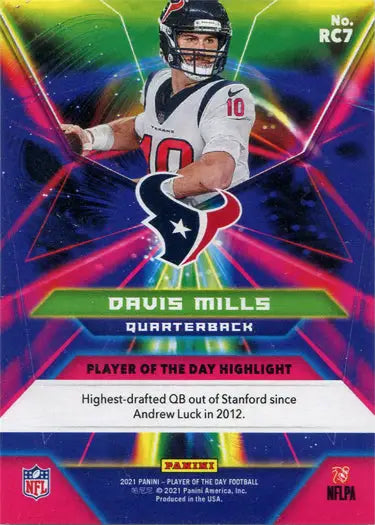 Houston Texans quarterback in action on Panini Rookie Insert Card RC7 Davis Mills 28/99