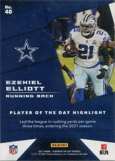 Football trading card of Ezekiel Elliott, Dallas Cowboys running back, silver parallel