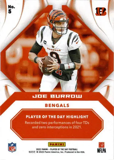 Panini Player Of The Day Football 2022 Base Card 5 Joe Burrow - Sports Cards - Football Single