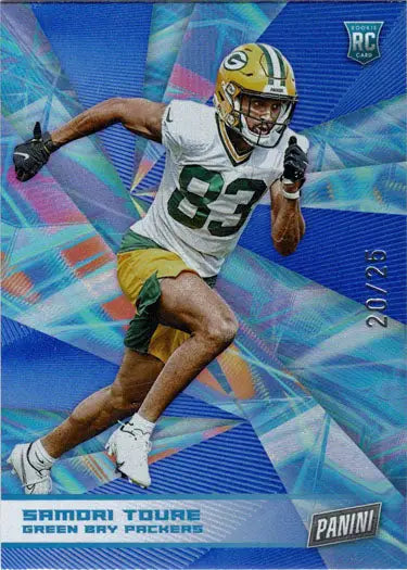 Football trading card of Samori Toure in blue foil parallel for Green Bay Packers
