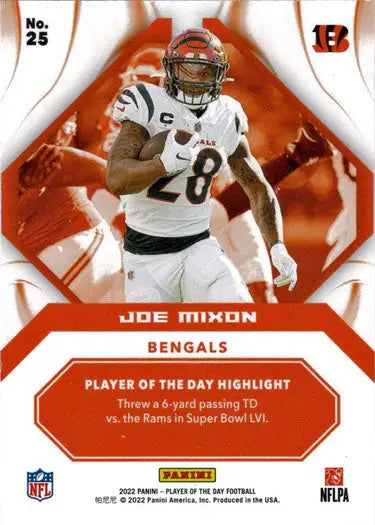 Bengals player Joe Mixon in white jersey on Panini foil parallel card 25
