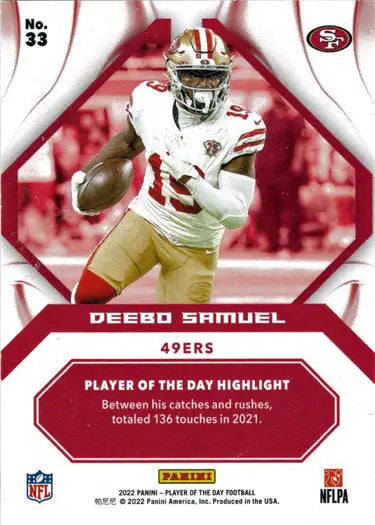San Francisco 49ers player running with the ball on a Foil Parallel Card from Panini