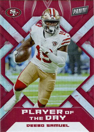 San Francisco 49ers Deebo Samuel in action on a Panini foil parallel card