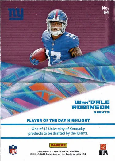 Football player in a blue New York Giants jersey holding a football, foil parallel card