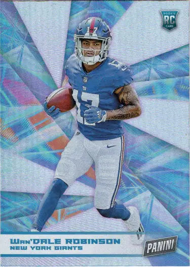 Football player in blue New York Giants uniform running ball on Foil Parallel Card