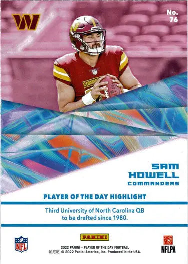 Football player in red and yellow uniform with football for Panini Foil Parallel Card 76