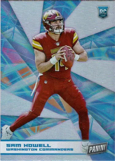 Football player in red and yellow uniform ready to throw, featured on Panini Foil Parallel Card