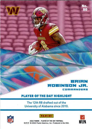 Football player in red jersey running with football on Panini foil parallel card