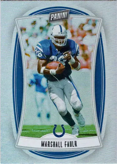 Foil parallel card of Marshall Faulk running with the ball for the Indianapolis Colts