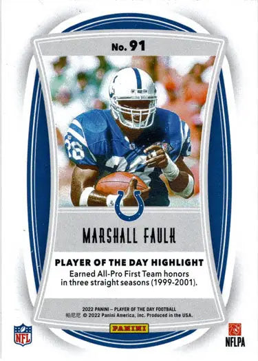 Football trading card of Marshall Faulk for the Indianapolis Colts, foil parallel card