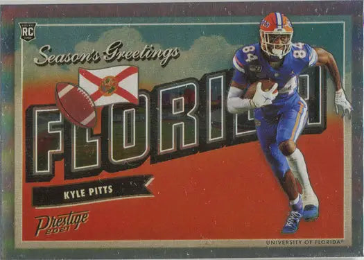 Football trading card of Kyle Pitts from Panini Prestige 2021 Seasons Greetings Insert Card