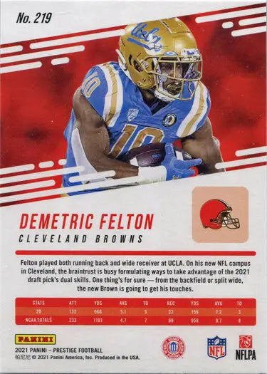 Football trading card of D. Felton in blue and gold uniform, Xtra Points Diamond