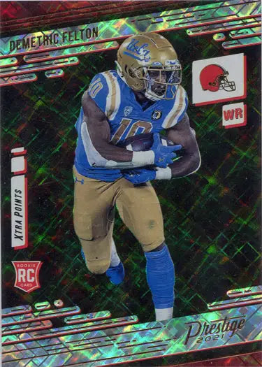 Football player in blue and gold uniform carrying football on Xtra Points Diamond card